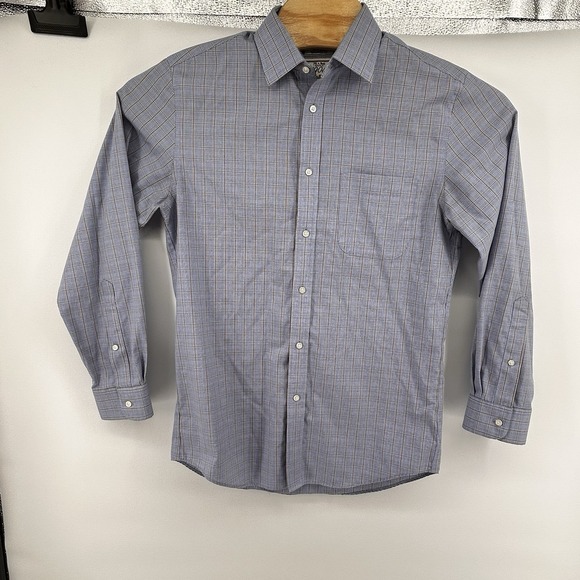 Jos A Banks Tailored Fit Blue Plaid Mens (15) Small Long Sleeve Button Up Shirt - Picture 2 of 8